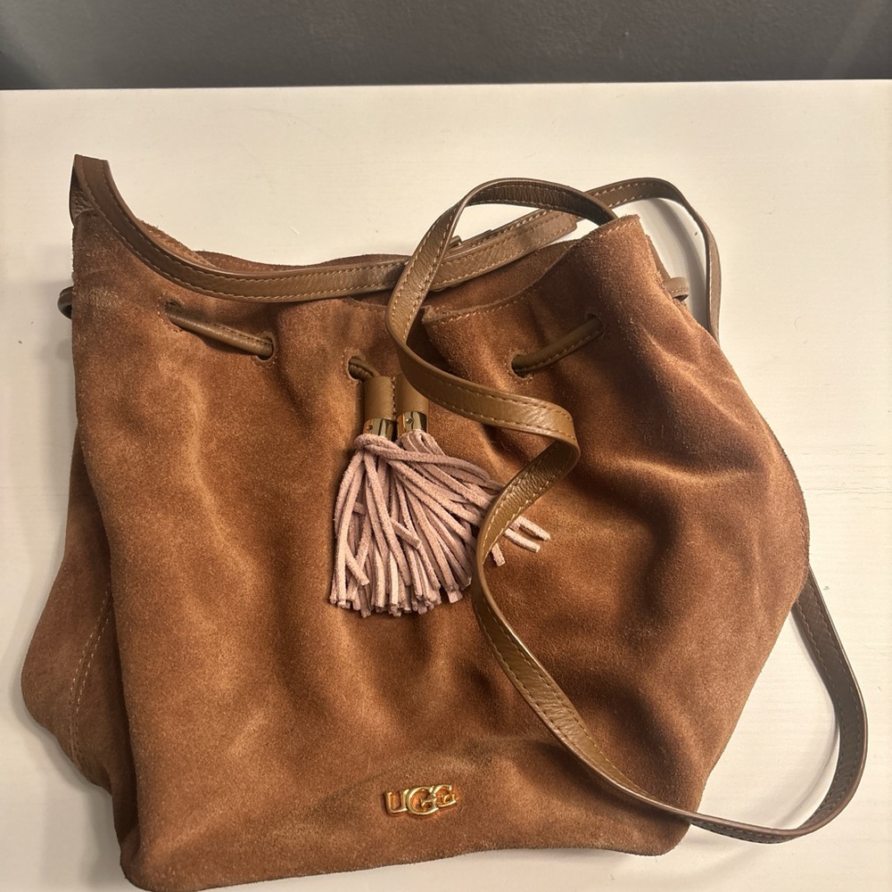 UGG Tan Suede Shoulder Bag with Tassel